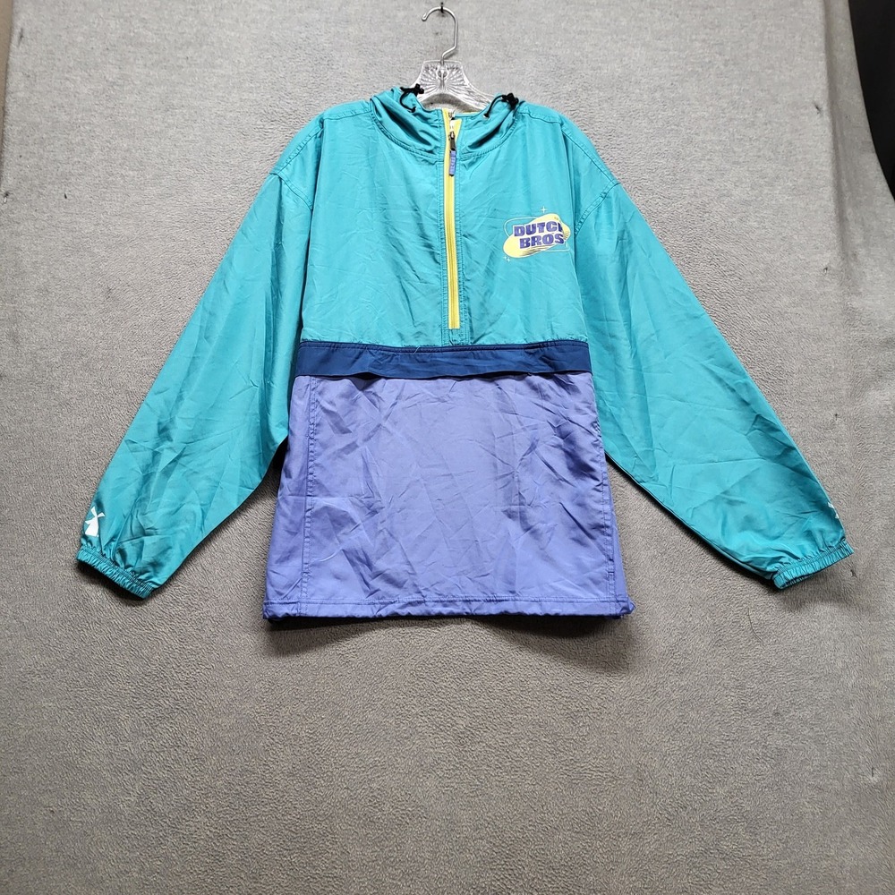 Dutch Bros Men Jacket XL Teal Windbreaker Colorblock Activewear Logo Zipper